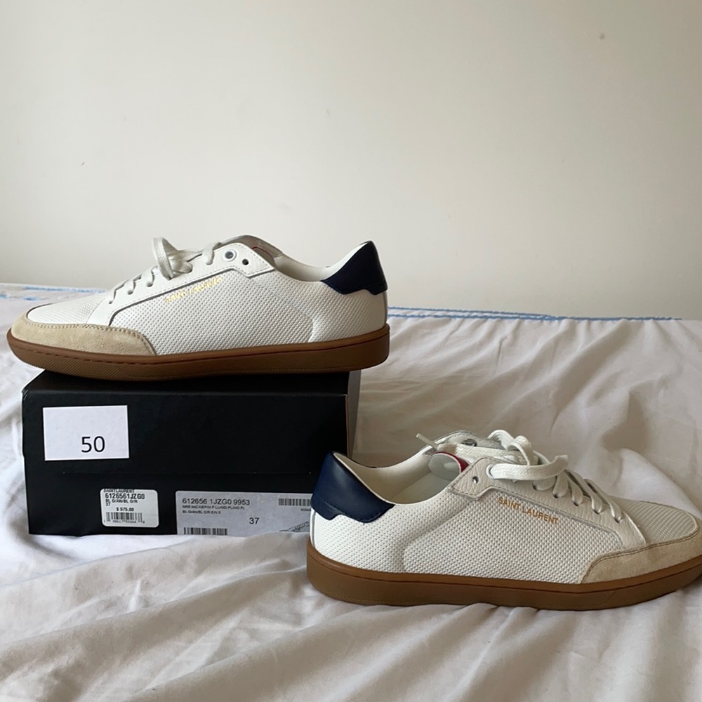 BNIB Women’s YSL Perforated leather sneakers,white